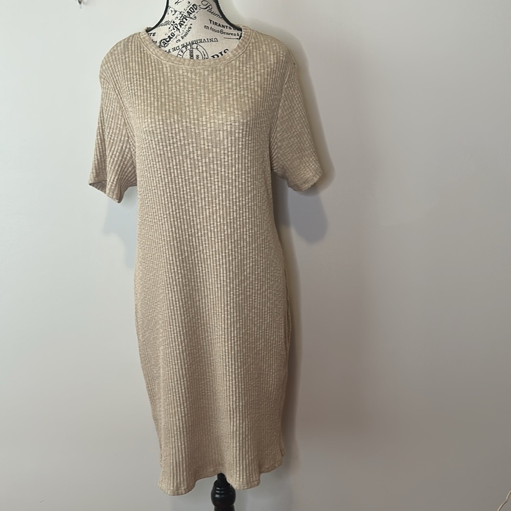 Forever 21 Tan Ribbed Short Sleeve Dress. Plus Size XXL